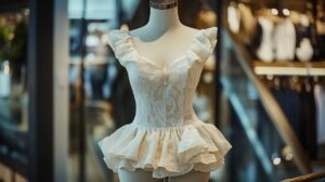 Top bustier peplum blanc asymétrique à volants : la pièce tendance pour briller lors d&rsquo;un mariage